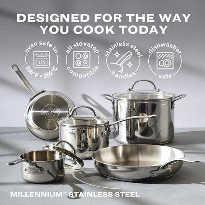 Millennium Stainless Steel Frying Pan/Skillet, Induction Ready, Compatible with All Cooktops, Metal Utensil Safe, 12.25 Inch Open Fry Pan, Dishwasher Safe - Stainless Steel6