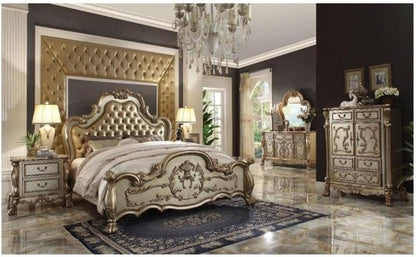 Furniture Dresden Bed, Bone Pu/Gold Patina, Queen1