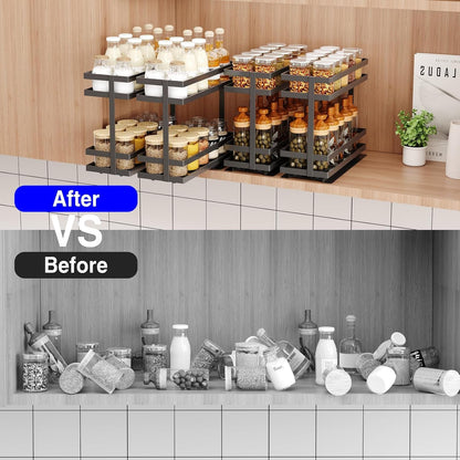 2 Pack Pull Out Spice Rack Organizer for Cabinet, 2 Tier Metal Slide Out Seasoning Organizer and Storage Heavy Duty Vertical Spice Rack Shelf Pullout for Kitchen Cabinets No Drilling (Black)8
