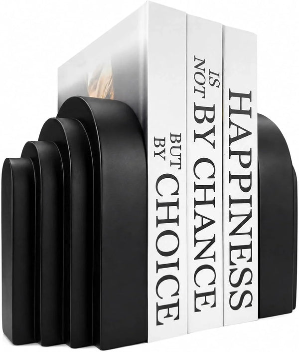 Book Ends for Heavy Books, Resin Decorative Bookends, Heavy Duty Bookend for Shelves, Book Stopper for Shelves, Modern Home Decor Aesthetic Book Ends, Layered Arch Design Set of 2(Matte Black)1