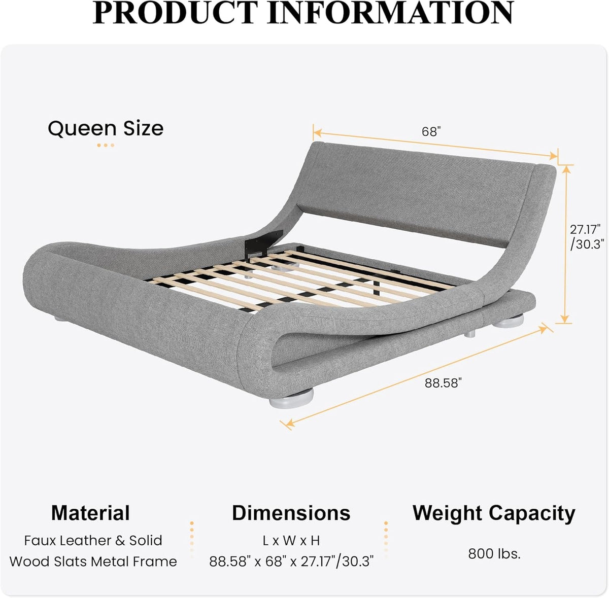 queen-size-sleigh-bed-frame-low-profile-faux-leather-grey