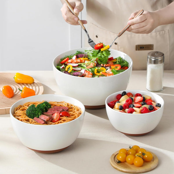 Ceramic Mixing Bowls, Large Serving Bowls for Mixing, Cooking, Prepping, Baking, Salad, Soup, Pasta, Nesting Bowls Set of 3, 46/80/140 Oz, Oven, Microwave and Dishwasher Safe, Series TARA6
