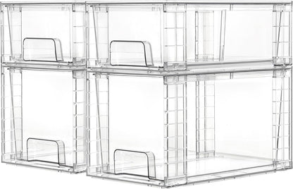 Clear Stackable Storage Drawers, 4 Pack Kitchen Cabinet Set1
