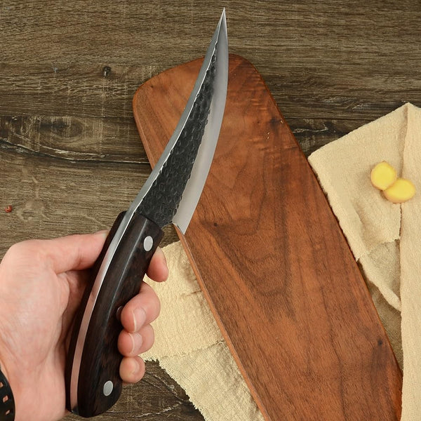 Meat Cleaver, 5.5 Inch Kitchen Knife Small Boning Knives Full Tang Rivet Fixing Wenge Wood Curved Handle Knife7