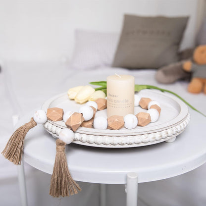 HPC Decor 12In round Wood Tray - White, Distressed, Farmhouse Rustic - Decorative Tray for Living Room, Coffee Table, Kitchen Table or Farmhouse Serving Tray2