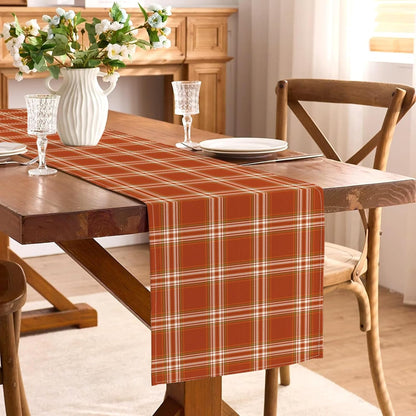Thanksgiving Table Runner Orange Fall Plaid Autumn Harvest Checkered Tartan Decoration Seasonal Dining Room Home Kitchen Table Decor2