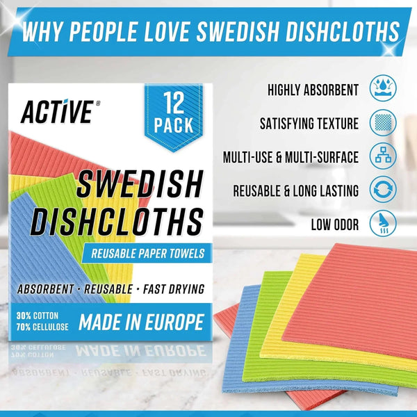 Swedish Dish Cloths for Kitchen 12 Pack Cellulose Sponge Cloth, Washable Dishcloths for Washing Dishes, Original European Dish Towels, Absorbent Reusable Paper Towels - Multicolor Assorted2