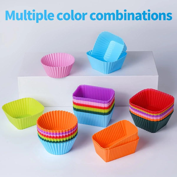 Silicone Bento Lunch Box Dividers 3 Shapes of Standard round & Square & Rectangle - Reusable Silicone Cupcake Liners Non-Stick Muffin Cups for Baking5