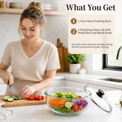 6.3 Qt Extra Large Glass Mixing Bowl with Lid for Sourdough Bread Making & Proofing, Thickened Clear Lead-Free Borosilicate Glass Serving Bowl for Food Prep, Dishwasher, Microwave and Freezer Safe7