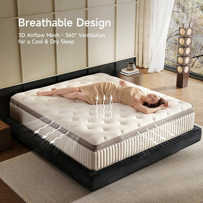 Queen Mattress, 12 Inch Hybrid Queen Mattress in a Box, Memory Foam & Individual Pocket Springs, Medium Firm, Motion Isolation, Ideal for All Sleep Positions, Certipur-Us Certified6