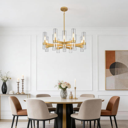 12-Light Large Gold Farmhouse Chandeliers for Dining Room Light Fixture 34"7