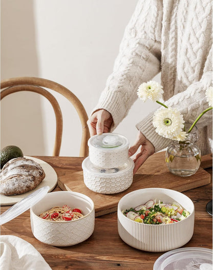 Serving Bowls with Lids, Ceramic Mixing Bowls Set of 4, Off-White7