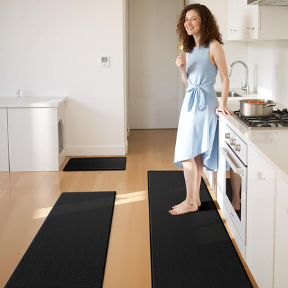 Kitchen Mats for Floor,3Pcs Cushioned Soft Kitchen Rugs | Non Slip anti Fatigue Mats for Floor,Waterproof Kitchen Sink Mat,Cushioned Standing and Comfort Mats for Office,Black3