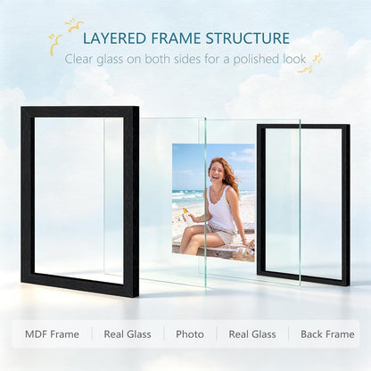 11X14 Floating Picture Frame, Real Double Glass Frame, Black4