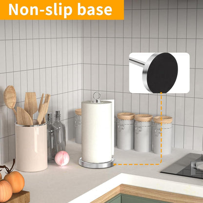 Paper Towel Holder Countertop, Stainless Steel, Weighted Non-Slip Base, Fits Standard and Jumbo Rolls, Freestanding Paper Towel Stand for Kitchen Bathroom Decor, Silver4