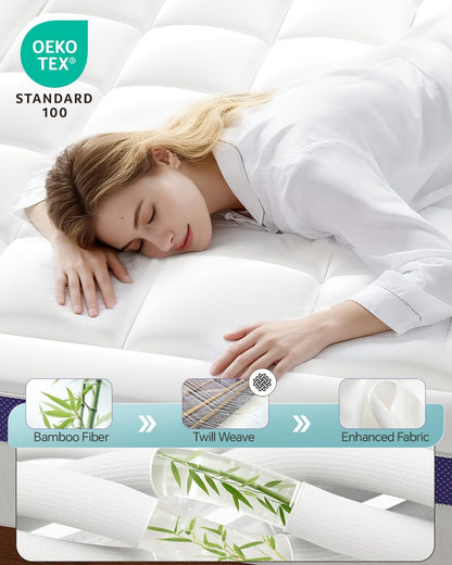 Dual Layer 4 Inch Memory Foam Mattress Topper Queen | 2 Inch Gel Memory Foam and 2 Inch Pillow Top Mattress Pad Cover, 7-Zone Egg Crate & 2-In-1 Design (White)3