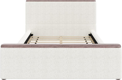 Modern Queen Size Floor Upholstered Bed with High Headboard, White6
