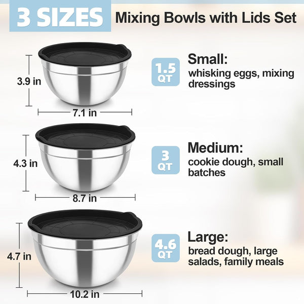 Mixing Bowls, Stainless Steel Nesting Salad Bowls & Airtight Lids2