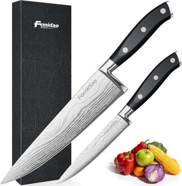 2PCS Chef Knife Set, Razor Sharp Japanese Kitchen Knife Set, High Carbon Steel Damascus Pattern Chef'S Knives, Cooking Knife with Full Tang Handle Design for Home Kitchen1