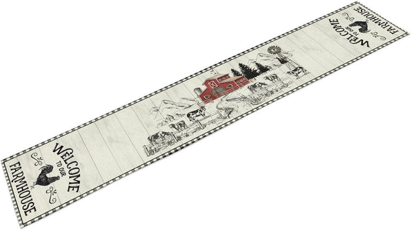Vintage Farm Table Runner, Farmhouse Animal Barn Checked Pattern Print Table Runner for Kitchen Dinning Table Decor Home Party Holiday, 13X36 Inch8