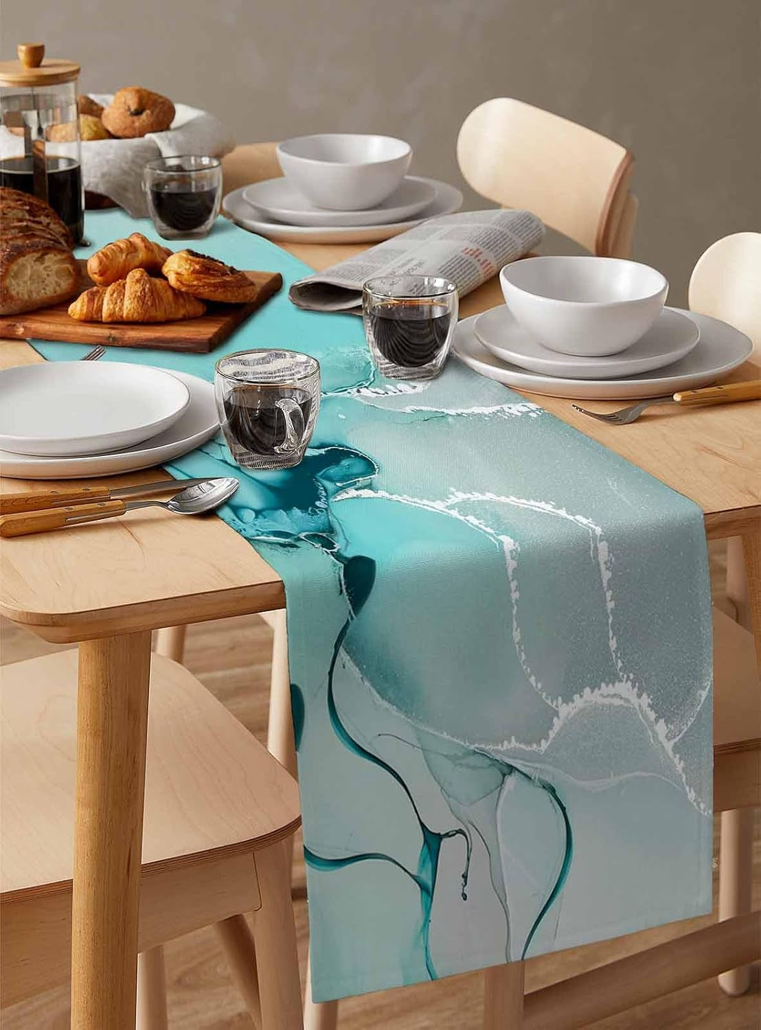 marble-turquoise-teal-aqua-table-runner-108-inches-long-cotton-linen-modern-kitchen-dinner-dining-table-runners-decor-long-dresser-scarf-burlap-tablerunner-for-coffee-dining-party-wedding-table