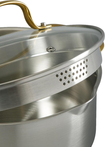 Oster Platinum Sunstreak Pots and Pans Set, 10-Piece Stainless Steel Cookware Set with Glass Strainer Lids and Gold Handles, Induction Cookware Set8
