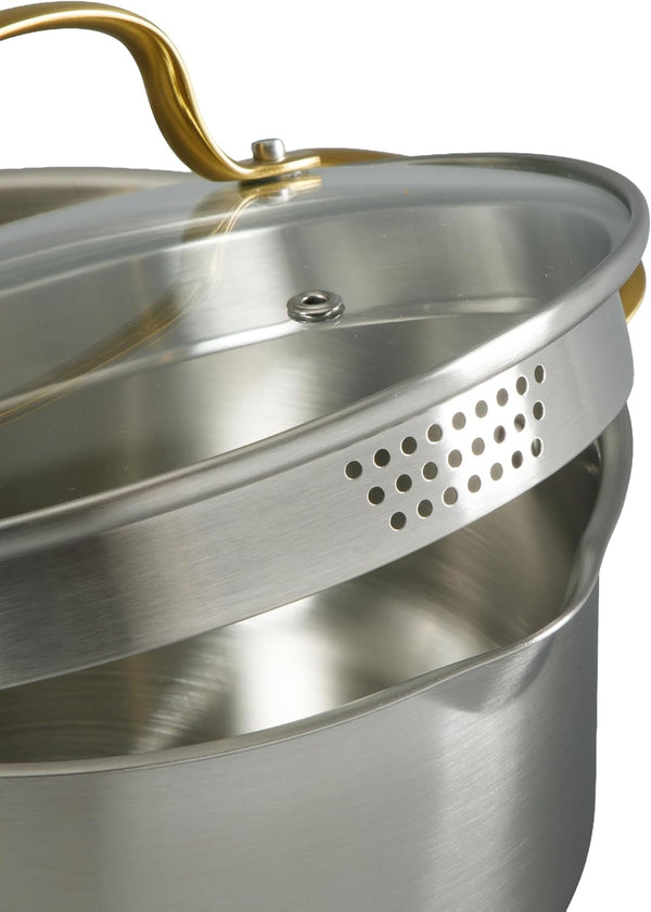 Oster Platinum Sunstreak Pots and Pans Set, 10-Piece Stainless Steel Cookware Set with Glass Strainer Lids and Gold Handles, Induction Cookware Set8
