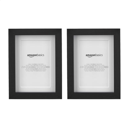 Rectangular Picture Frame with Glass, 5" X 7", Wall Hanging or Tabletop Display, Mat for 4" X 6" Photo, Black, 2-Pack1