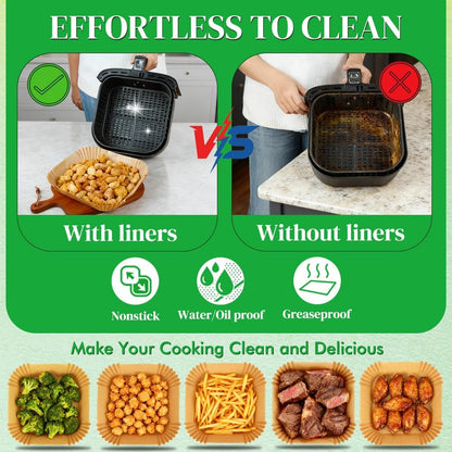 8In Square Disposable Air Fryer Liners, 300PCS Parchment Paper | Air Fryer Paper Liners Compatible with Ninja AF141 5 QT Pro AF181 6.5QT, Cosori Chefman 6 QT & Other 5 to 8Qt Airfryer5