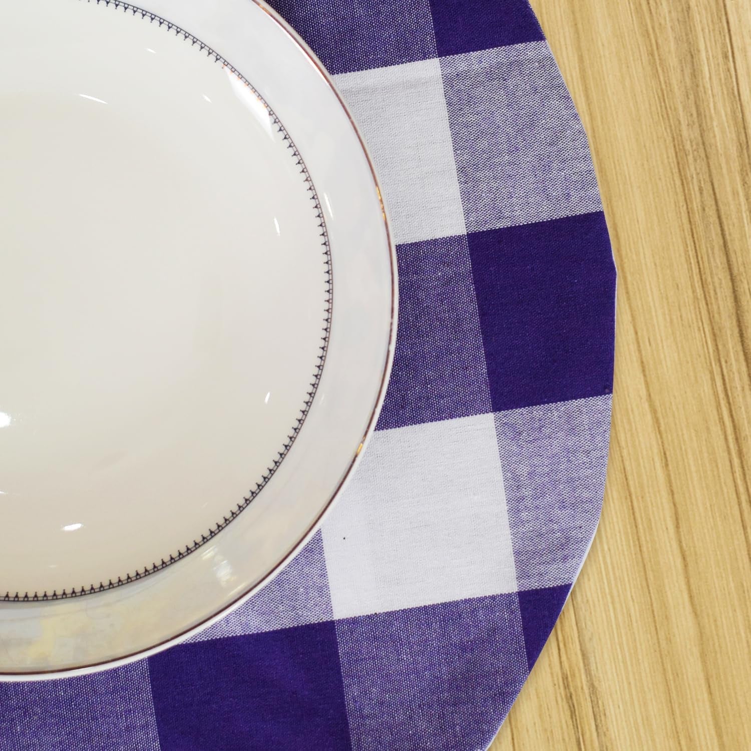 purple-white-round-placemat-cotton-buffalo-check-plaid-gingham-15-inch-eco-friendly-fabric-handcrafted-machine-washable-indoor-outdoor-tablemat-set-of-4