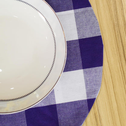 Purple & White round Placemat Cotton Buffalo Check Plaid Gingham 15 Inch Eco-Friendly Fabric Handcrafted Machine Washable Indoor & Outdoor Tablemat Set of 44