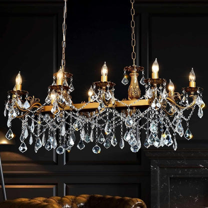 Crystal Chandeliers Contemporary Chandelier Island Lighting 10 Lights Candle Rectangle Hanging Ceiling Pendant Light Fixture for Dining Room Living Room Kitchen Island Entry L42.911