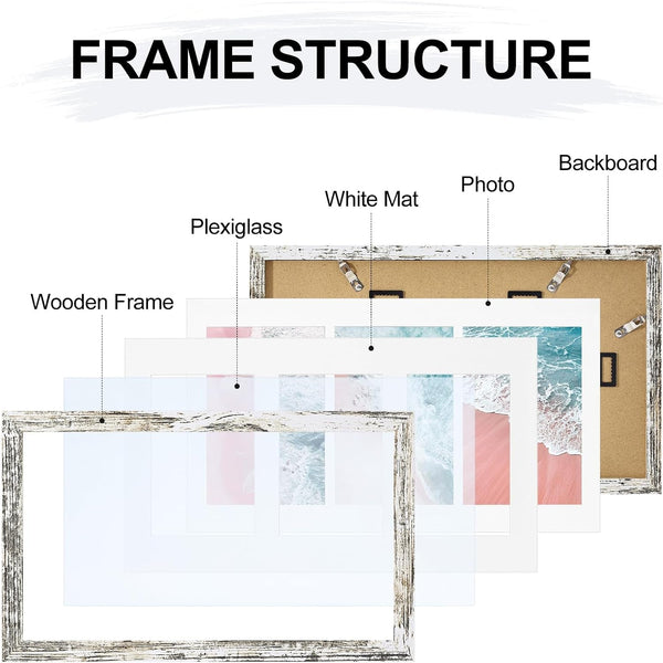 8X14 Picture Frames Collage Wall Decor, Displays 3Pcs 4X6 Pictures with Mat or 1Pcs 8X14 without Mat, Collage Picture Frame for Horizontal or Vertical Display, Distressed White, 1 Pack4