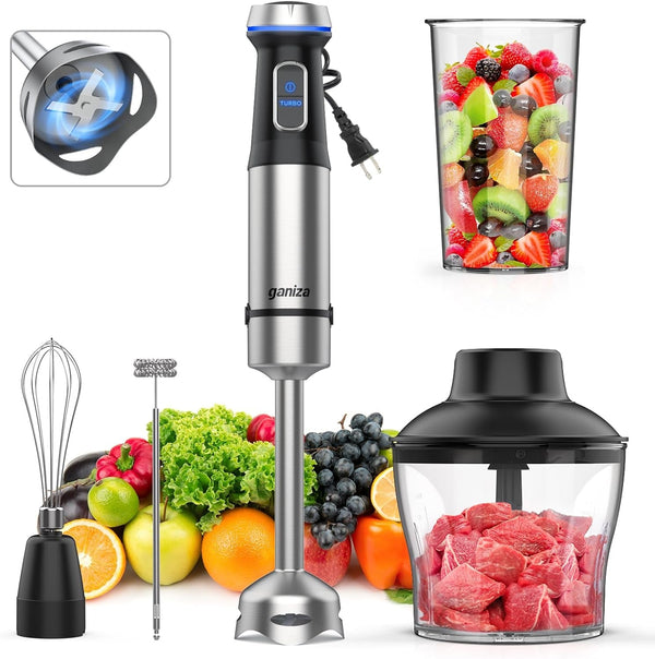 Immersion Blender 5 in 1 Hand Blender Max 1000W Heavy Duty Motor | 16 Speed Mode Handheld Blender, Stainless Steel Blade with 800Ml Mixing Beaker, 600Ml Chopper, Whisk and Milk Frother1