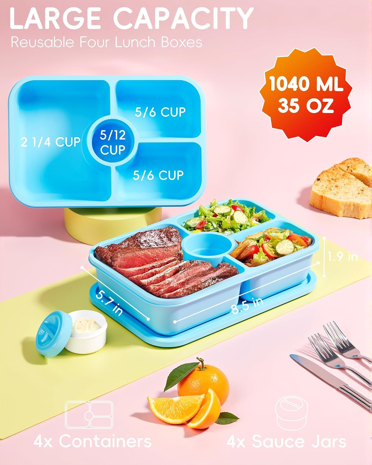 4-pcs-bento-snack-box-containers-4-compartment-divided-stackable-food-storage-containers-with-lids-meal-prep-lunch-container-with-sauce-cups