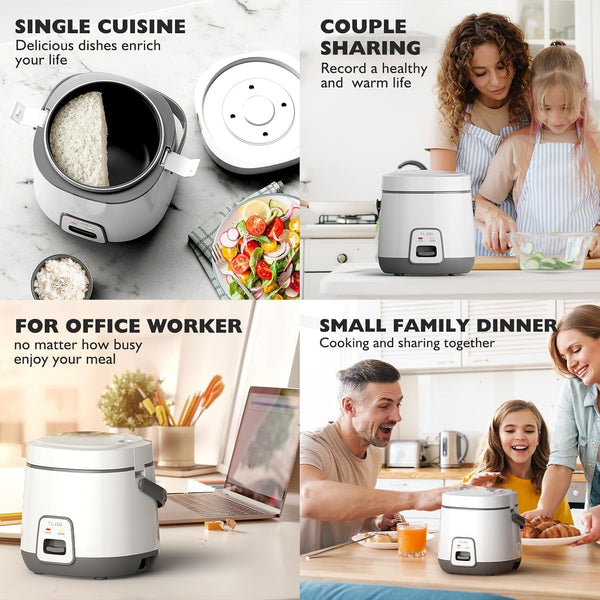 Mini Rice Cooker, 2-Cup Uncooked, 1.2L with Steamer Tray, Gray | Nonstick Coating, Steamer Tray, 1.2L Capacity for 1-2 People, for Rice, Oatmeal, Grains, Vegetables, Dorms and Travel6