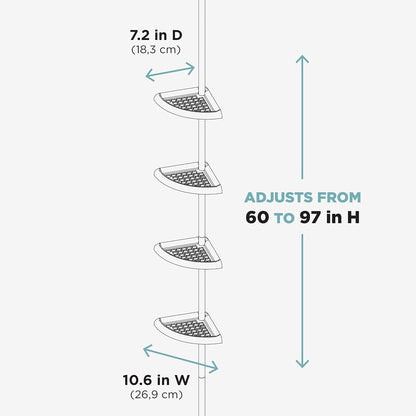 Tension Pole Shower Caddy, 4 Shelves, Adjustable, 60 to 97 Inch, White6