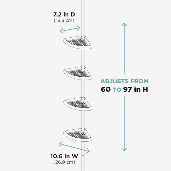 Tension Pole Shower Caddy, 4 Shelves, Adjustable, 60 to 97 Inch, White6