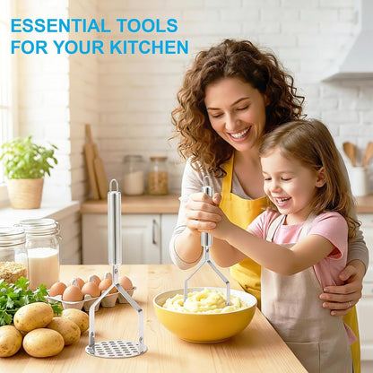 2PCS Potato Masher Set, Stainless Steel Smasher Kitchen Tools | Works for Mashed Potatoes Guacamole Beans Vegetables Fruit Meat Butter and Puree, Ergonomic Handle Design4