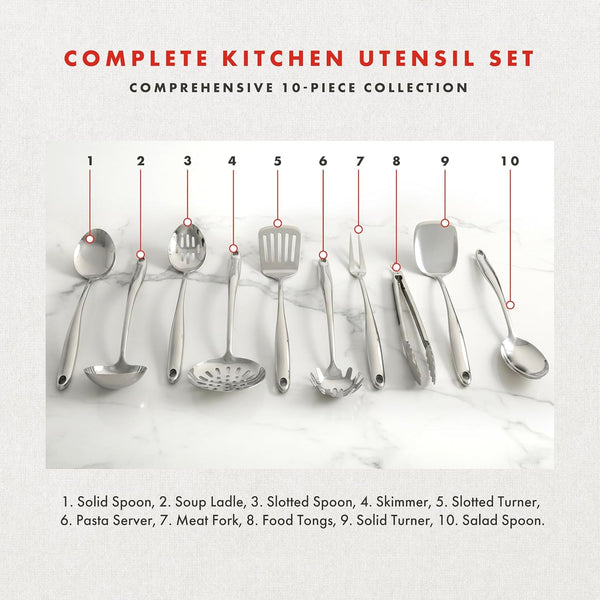 Lagasse 10-Piece Stainless Steel Utensil Set – Premium 304 Mirror Finish Cooking Tools with Hanging Loops – Heat Resistant, Dishwasher Safe Kitchen Gadgets for Nonstick Cookware3