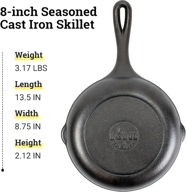 8" Cast Iron Skillet - Chef Collection - Perfect Sear - Ergonomic Handles - Superior Heat Retention - Cast Iron Cookware & Skillet6