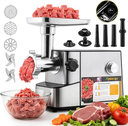 Electric Meat Grinder 3200W Multi-Functional with Storage Function | High Output Heavy Duty, with Stainless Steel Blades&Grinding Plates, Sausage Stuffers, Kubbe Kit, Home Use&Commercial Kitchen1