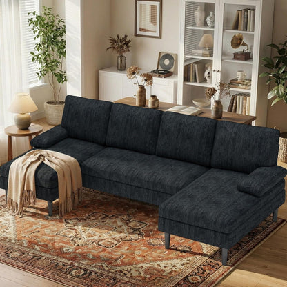 U-Shaped Sectional Couches for Living Room, 101 Inch Modern Modular Sofa with Double Chaise Lounge, Comfy Chenille Fabric 4-Seat Couch Set for Apartment, Grey7