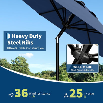 9FT Umbrella Outdoor Patio, Table Umbrella with Push Button Tilt and Crank, 8 Sturdy Ribs Waterproof UV Protection for Garden, Pool, Backyard, Market | Table Umbrella Waterproof UV Protection for Garden, Pool, Deck, Backyard, Market (Navy)6