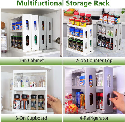 3-Tier Pull Out Spice Rack Organizer for Cabinet, Height Adjustable Rotating Seasoning Holder, Tool-Free Snap-In Sliding Spice Shelf for Kitchen Pantry, Cupboard & Countertop (10.4”D X 5.8”W X 10.8”H)6