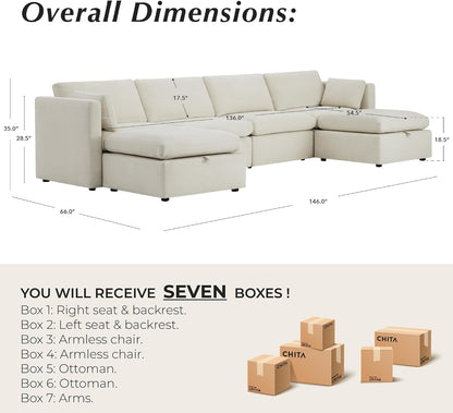 CHITA 146" Modular Sectional Sofa, 6 Seat Modular Couch, Linen2