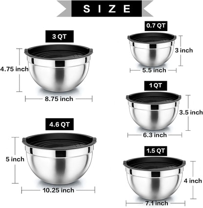 Metal Mixing Bowls with Lids Set, Airtight Lids & Black4