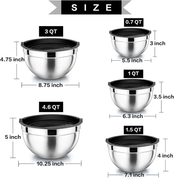 Metal Mixing Bowls with Lids Set, Airtight Lids & Black4