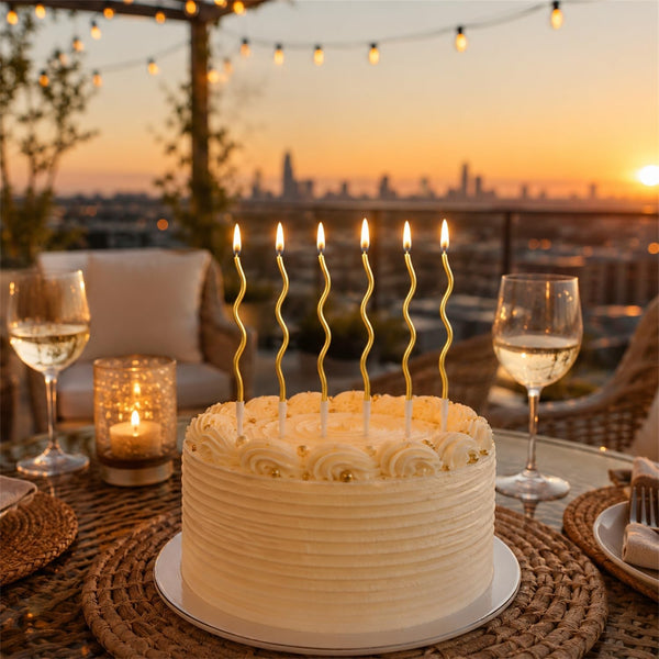 48 Pcs Swirl Birthday Candles with Holders Metallic, Metallic Gold2