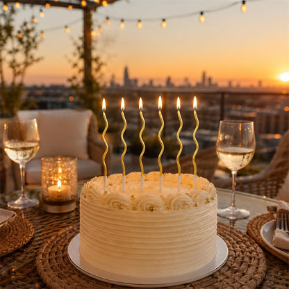 12 Pcs Twisted Birthday Candles with Holders, Gold2